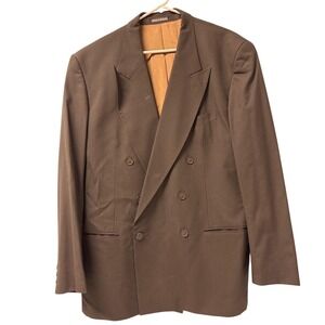 Yves Saint Laurent Mens Blazer Brown Pinstripe Double Breasted Made Portugal vtg